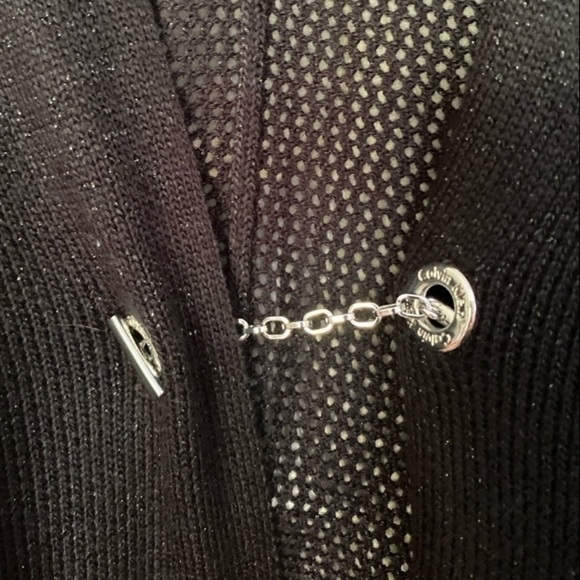 Open Knit Weave Cape Poncho Coat Open Knit Weave Cape Black Metallic One Size - Picture 4 of 15